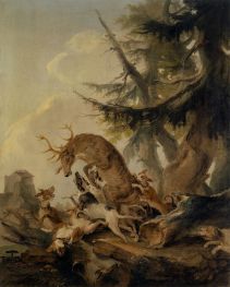 Stag, Attacked by a Pack of Hounds | Caspar Wolf | Painting Reproduction
