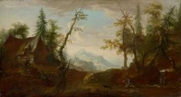 Bauernhaus an einer Waldlichtung mit Reitern | Caspar Wolf | Gemälde Reproduktion