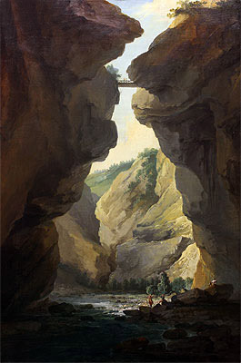 Bridge and Gorges of Dala River in Leuekerbad, View towards the Mountain, c.1774/77 | Caspar Wolf | Giclée Leinwand Kunstdruck