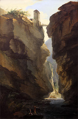 Caspar Wolf | Bridge and Gorges of Dala River in Leuekerbad, View towards the Valley, c.1774/77 | Giclée Leinwand Kunstdruck