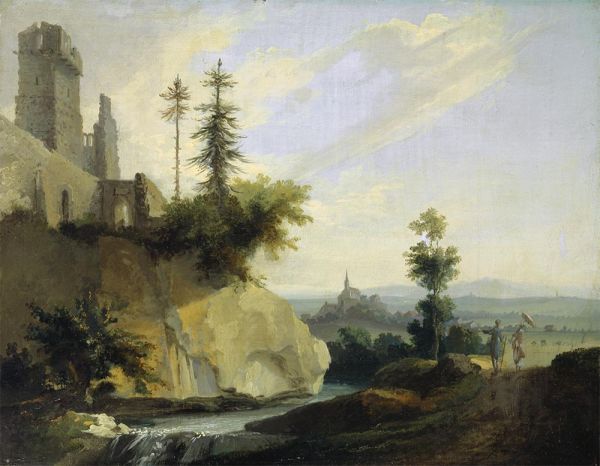 Caspar Wolf | Landschaftskomposition mit Burgruine, c.1774/77 | Giclée Leinwand Kunstdruck