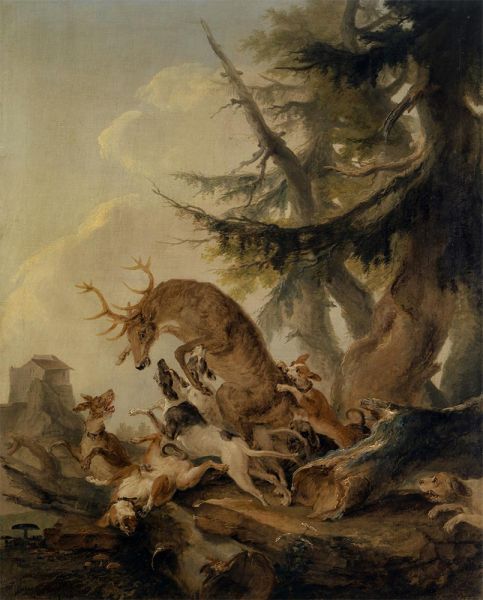 Caspar Wolf | Hirsch, von einer Hundemeute angefallen, 1772 | Giclée Leinwand Kunstdruck