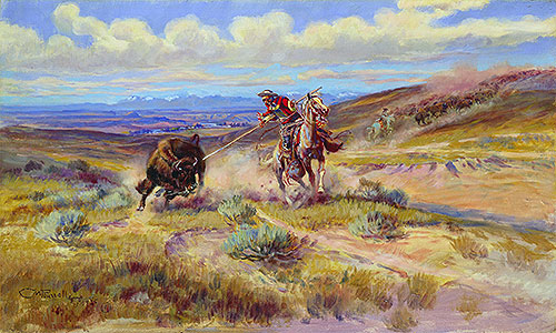 Spearing a Buffalo, 1925 | Charles Marion Russell | Giclée Leinwand Kunstdruck
