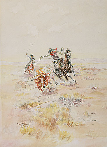 Cowboys Roping a Steer, 1904 | Charles Marion Russell | Giclée Paper Art Print