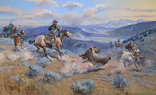 Charles Marion Russell | Loops and Swift Horses are Surer than Lead, 1916 | Giclée Canvas Print