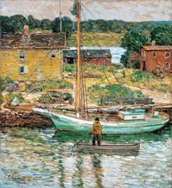 Oyster Sloop, Cos Cob, 1902 by Hassam | Canvas Print