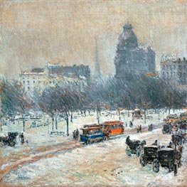 Winter in Union Square, c.1889/90 von Hassam | Leinwand Kunstdruck