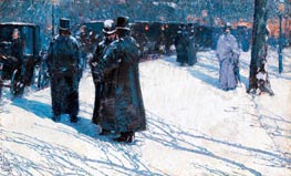 Cab Stand at Night, Madison Square, 1891 by Hassam | Canvas Print