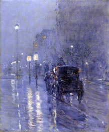 Abend in New York (regnerische Mitternacht), c.1890 von Hassam | Leinwand Kunstdruck