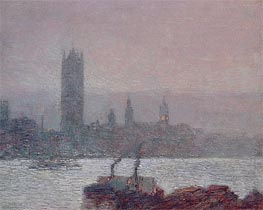 Houses of Parliament, Early Evening, 1898 by Hassam | Canvas Print