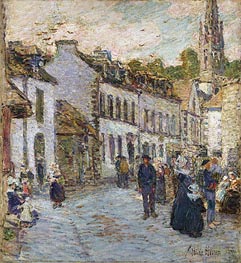 Street in Pont Aven - Evening | Hassam | Painting Reproduction