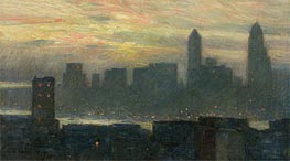 Manhattan misty Sonnenuntergang, 1911 von Hassam | Leinwand Kunstdruck