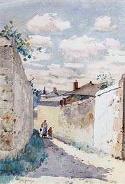 Street - Auvers Sur l'Oise, 1883 von Hassam | Papier-Kunstdruck