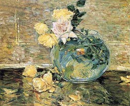 Roses in a Vase, 1890 von Hassam | Leinwand Kunstdruck