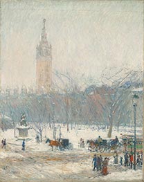 Schneesturm, Madison Square, c.1890 von Hassam | Leinwand Kunstdruck
