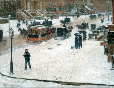 Fifth Avenue in Winter, c.1890 | Hassam | Giclée Leinwand Kunstdruck