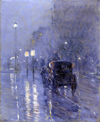 Abend in New York (regnerische Mitternacht), c.1890 | Hassam | Giclée Leinwand Kunstdruck