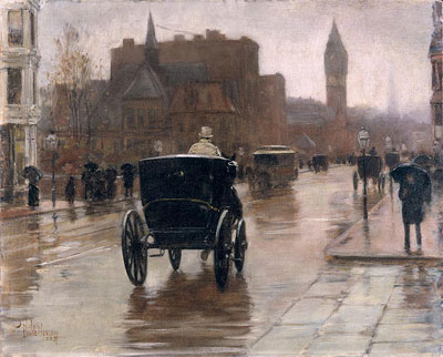 Columbus Avenue, Rainy Day, 1885 | Hassam | Giclée Leinwand Kunstdruck