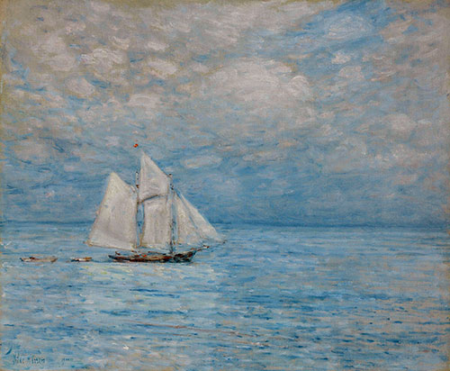Sailing on Calm Seas, Gloucester Harbor, 1900 | Hassam | Giclée Leinwand Kunstdruck