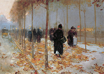 Paris Street Scene, Autumn, 1889 | Hassam | Giclée Canvas Print