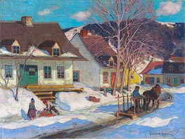 A Québec Village Street, Winter, 1920 von Clarence Gagnon | Leinwand Kunstdruck