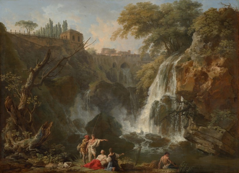 Die Wasserfälle bei Tivoli mit der Villa des Maecenas, c. 1740-1750 | Claude-Joseph Vernet | Giclée Leinwand-Kunstdruck