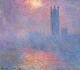 London, Parliament with the Sun Breaking Fog | Claude Monet | Painting Reproduction