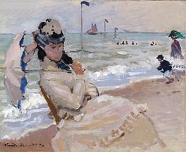 Camille on the Beach at Trouville | Claude Monet | Painting Reproduction