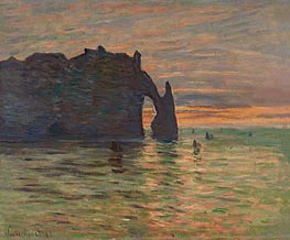 Sunset in Etretat, 1883 von Claude Monet | Leinwand Kunstdruck