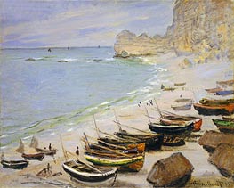 Boats on the Beach at Etretat, 1883 von Claude Monet | Leinwand Kunstdruck
