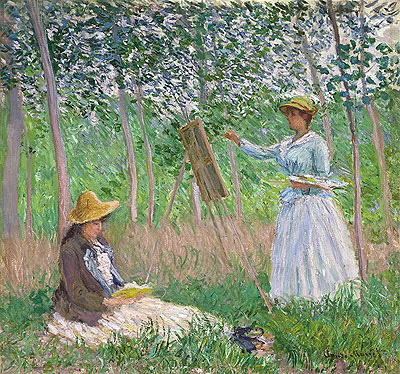 In the Woods at Giverny (Blanche Hoschede at Her Easel with Suzanne Hoschede Reading), 1887 | Claude Monet | Giclée Canvas Print