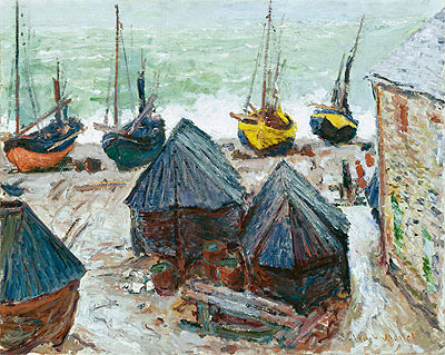 Boote am Strand von Etretat, 1885 | Claude Monet | Giclée Leinwand Kunstdruck