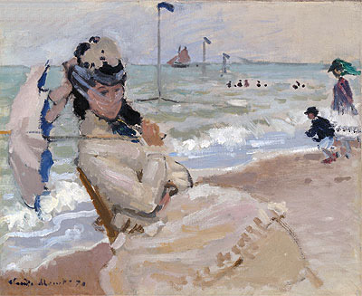 Camille on the Beach at Trouville, 1870 | Claude Monet | Giclée Canvas Print