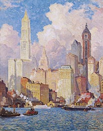 Hudson River Waterfront, New York City, a.1913 von Colin Campbell Cooper | Leinwand Kunstdruck