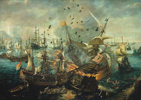 The Explosion of the Spanish Flagship during the Battle of Gibraltar, 25 april 1607, c.1621 | van Wieringen | Giclée Canvas Print