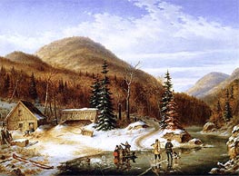 Winter Scene in the Laurentians - The Laval River | Cornelius Krieghoff | Painting Reproduction
