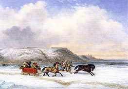 Sleigh Race on the St. Lawrence at Quebec, 1852 von Cornelius Krieghoff | Leinwand Kunstdruck