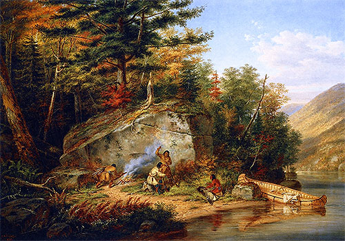 Chippewa Indians at Lake Huron, 1864 | Cornelius Krieghoff | Giclée Leinwand Kunstdruck