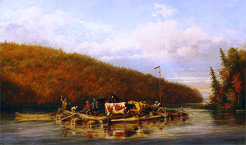 Crossing Cattle for Lumbering Purposes, 1862 | Cornelius Krieghoff