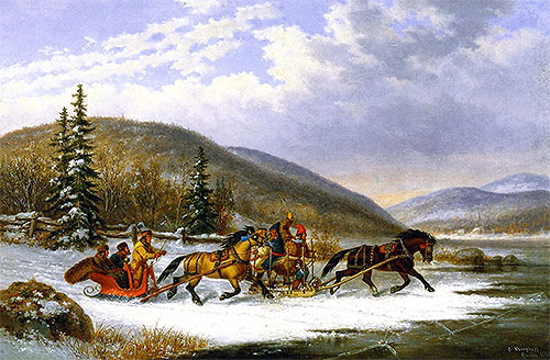 Sleigh Race across the Ice, 1861 | Cornelius Krieghoff | Giclée Leinwand Kunstdruck