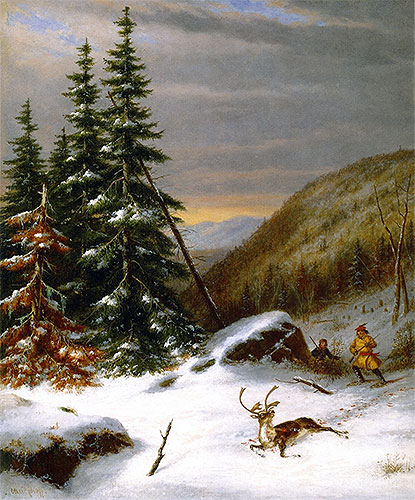 Indians Hunting a Caribou, c.1860 | Cornelius Krieghoff | Giclée Leinwand Kunstdruck