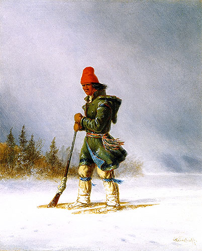 Hunter Resting Gun on a Showshoe, c.1860 | Cornelius Krieghoff | Giclée Leinwand Kunstdruck