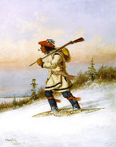 Indian Trapper on Snowshoes, 1858 | Cornelius Krieghoff