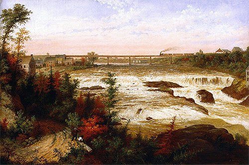 The Tubular Bridge at St. Henry'a Falls, 1858 | Cornelius Krieghoff | Giclée Canvas Print