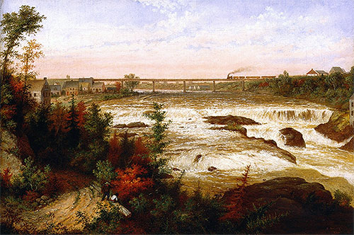 Die Röhrenbrücke bei den St. Henry'a Wasserfällen, 1858 | Cornelius Krieghoff