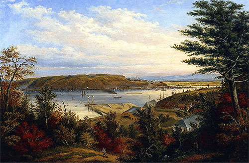 Blick auf Quebec vom Grand Trunk Bahnhof in Pointe-Lévis, 1856 | Cornelius Krieghoff