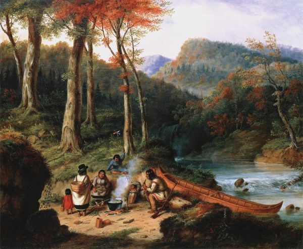 Huron Indians at Portage, 1850 | Cornelius Krieghoff | Giclée Canvas Print