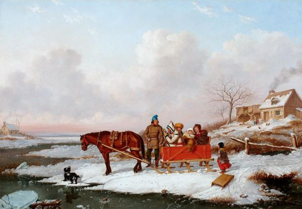 Habitant Sleigh, View near the Canada Line, c.1847 | Cornelius Krieghoff | Giclée Leinwand Kunstdruck