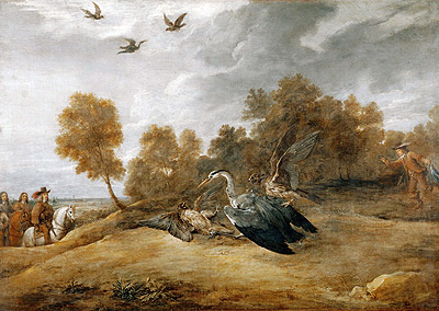 Erzherzog Leopold Wilhelm auf Reiherjagd mit Falken, n.d. von David Teniers | Leinwand-Kunstdruck