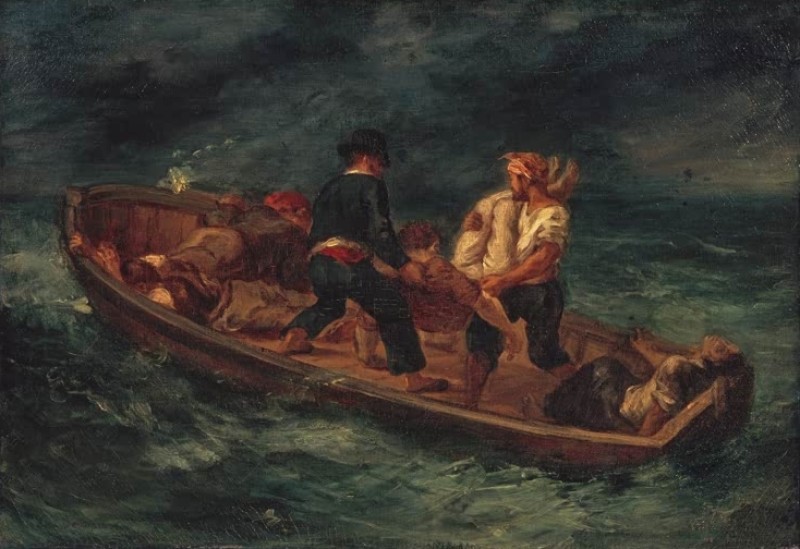 Boot mit Schiffbrüchigen, 1846 | Eugène Delacroix | Giclée Leinwand-Kunstdruck